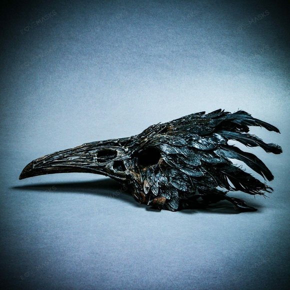 Brown Raven Skull Long Nose w/ Feather Party Mask - Picture 10 of 10